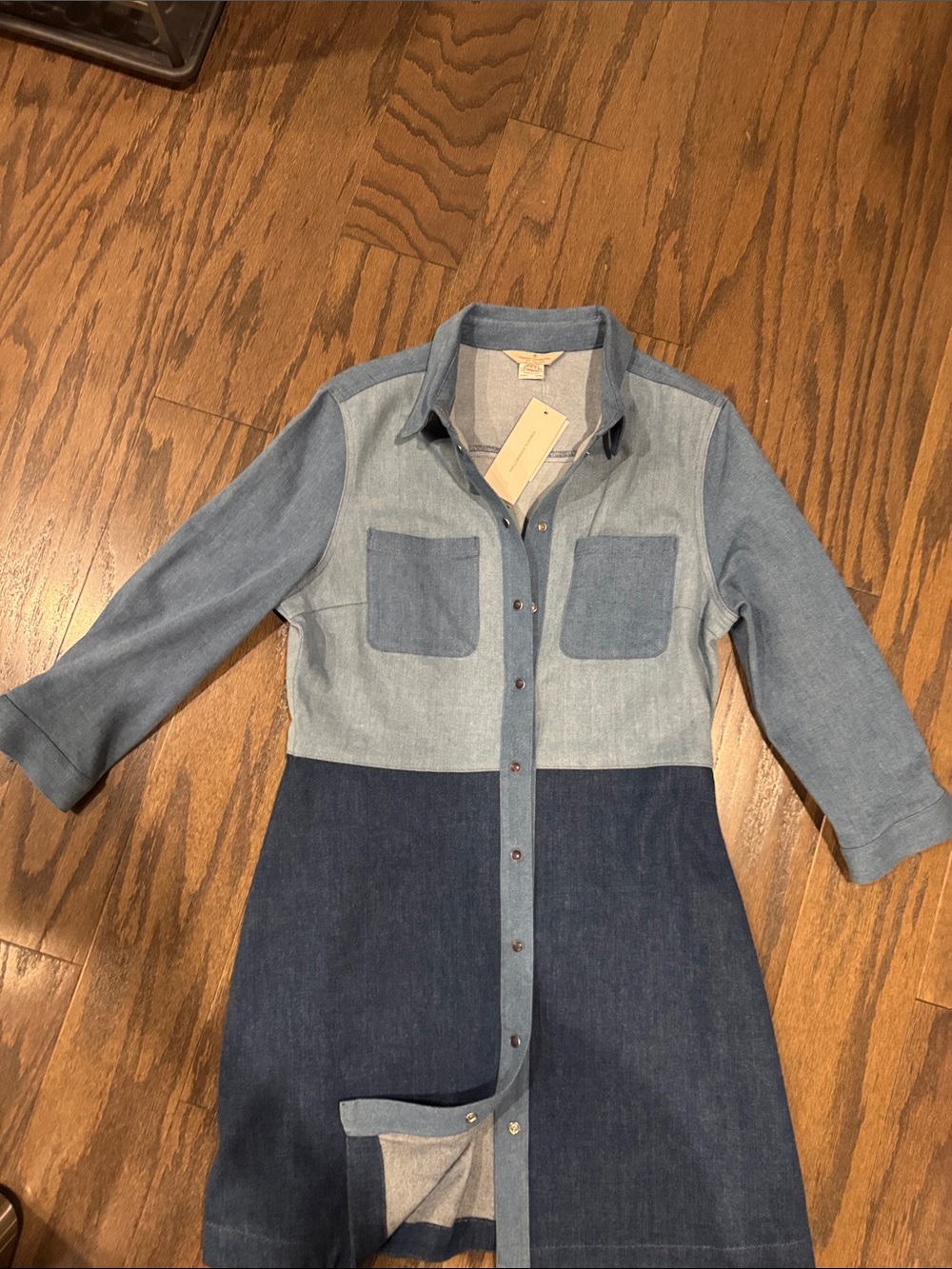 French Connection Two-Tone Denim Midi Dress/Coat in Light and Dark Blue